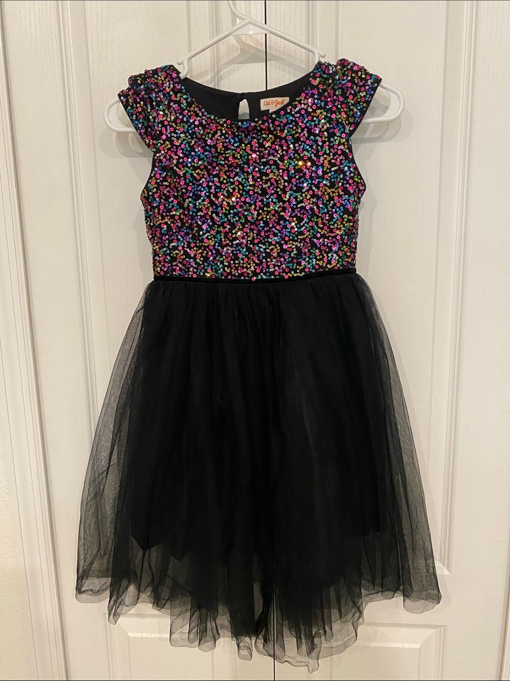 BEAUTIFUL sz 7/8 Black Tulle Dress with Colorful Sequin Bodice Cat &J jack